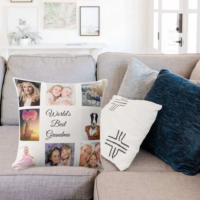 Grandmother white photo collage cushion (Creator Uploaded)