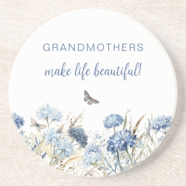 Grandmother Wildflowers Dusty Blue Mother's Day Coaster (Front)