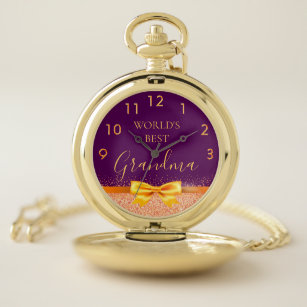 Grandmother World's best grandma purple rose gold Pocket Watch