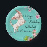 Grandmothers Birthday Party Plates<br><div class="desc">Beautiful turquoise back round with pink floral and adorable white chihuahua wishing Nana a happy birthday. Customise your text for any person,  occasion or party.</div>