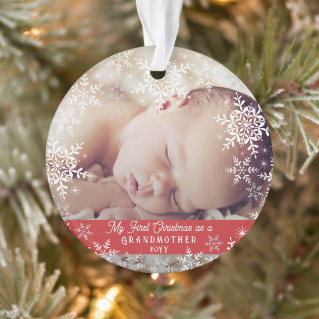 Grandmother's First Christmas Snowflake Baby Photo Ornament (Tree)