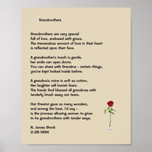"Grandmothers" Poem on 8x10 Poster (Front)