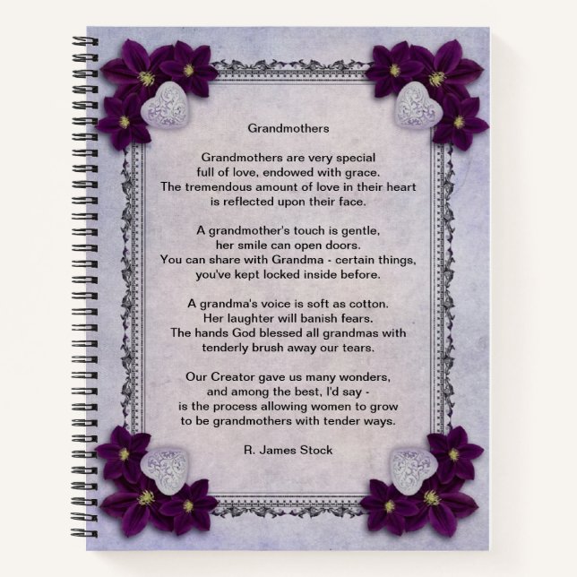 "Grandmothers" poem on a lavendar flowered journal (Front)
