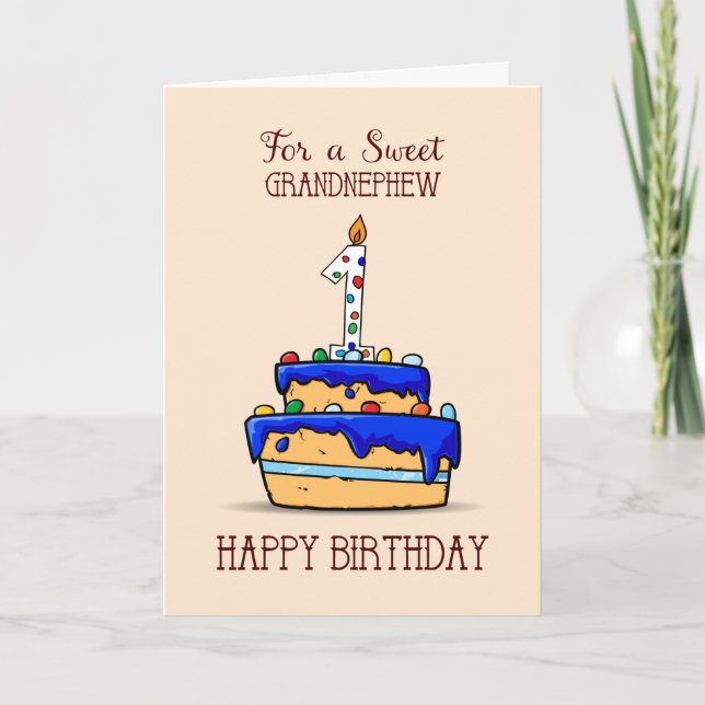 Grandnephew 1st Birthday, 1 on Sweet Blue Cake Card (Front)
