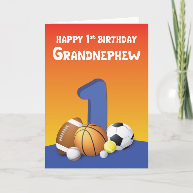 Grandnephew 1st Birthday Sports Balls Card (Front)