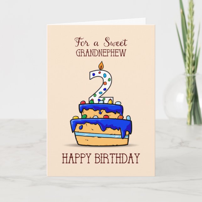 Grandnephew 2nd Birthday, 2 on Sweet Blue Cake Card (Front)