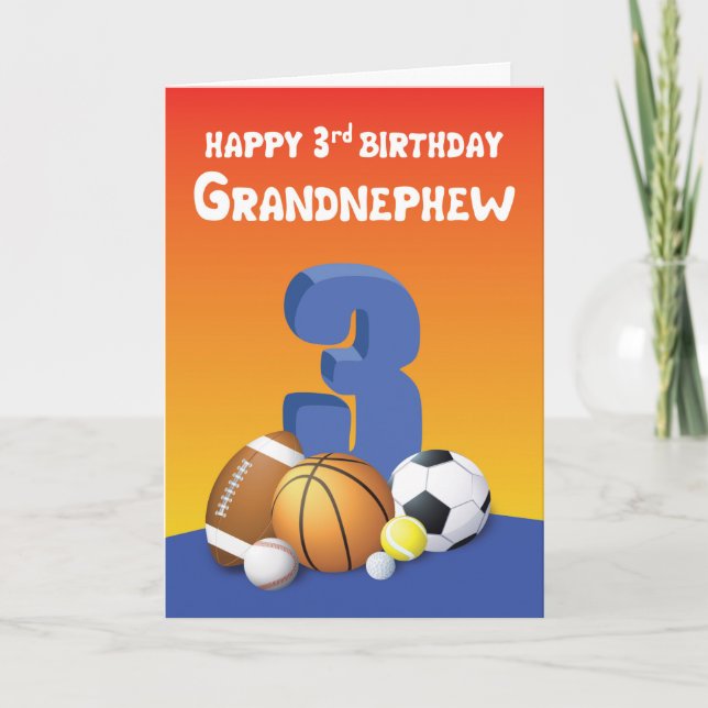 Grandnephew 3rd Birthday Sports Balls Card (Front)