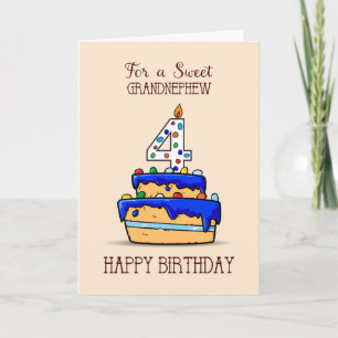 Grandnephew 4th Birthday, 4 on Sweet Blue Cake Card