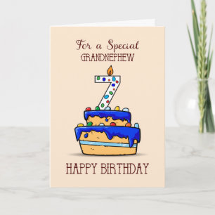 Grandnephew 7th Birthday, 7 on Sweet Blue Cake Card