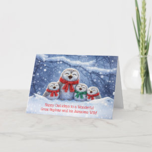 Grandnephew and Wife Happy Holidays Cute Owls Card