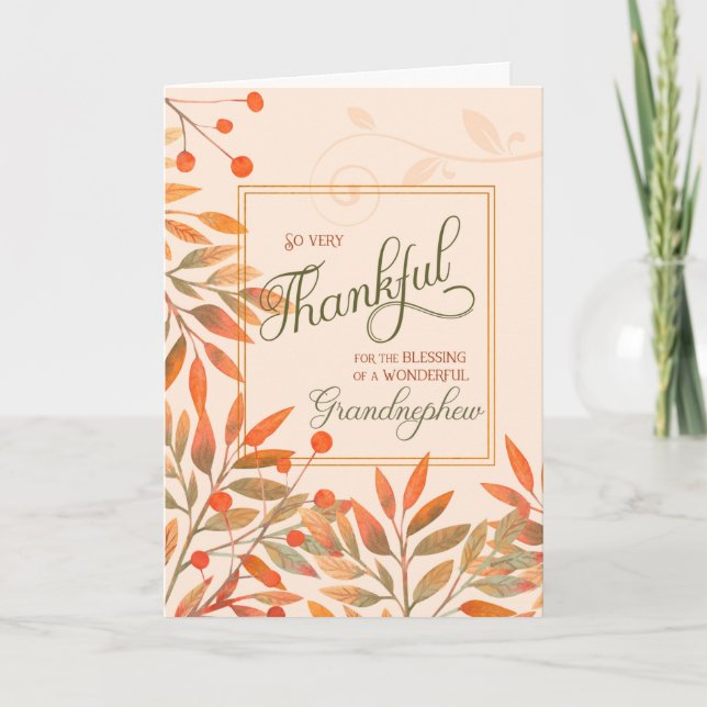 Grandnephew Autumn Harvest Leaves Thanksgiving Holiday Card (Front)