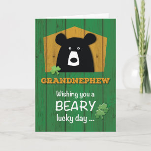Grandnephew Bear & Shamrocks on St. Patrick's Day Card
