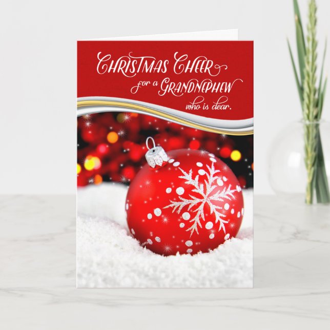 Grandnephew Christmas Cheer Red Ornament Holiday Card (Front)
