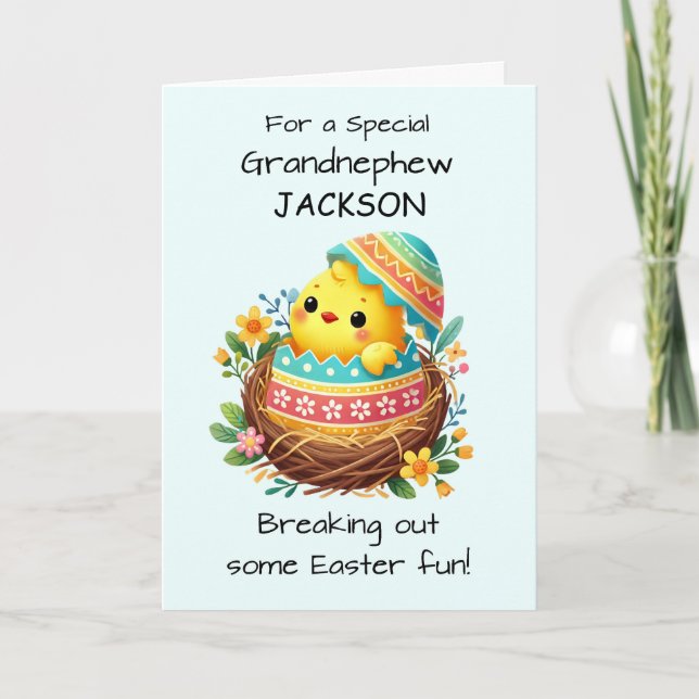 Grandnephew Easter Chick Breaking Shell Card (Front)