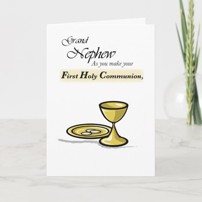 Grandnephew First Communion Gold Chalice, Paten Card (Front)