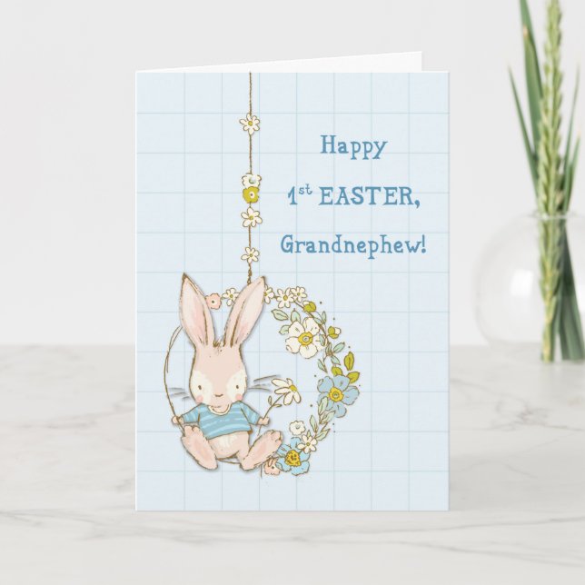 Grandnephew First Easter Bunny on Flower Swing Card (Front)