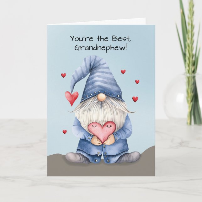 Grandnephew Valentine Funny Gnome Wearing Denim Card (Front)