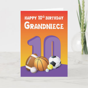 Grandniece 10th Birthday Sports Balls Card