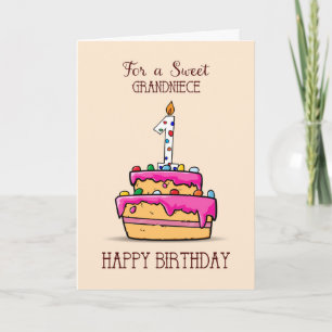 Grandniece 1st Birthday, 1 on Sweet Pink Cake Card