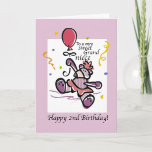 Grandniece 2nd Birthday Bear Balloon, Girl Card