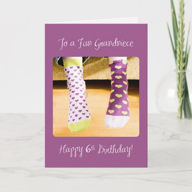 Grandniece 6th Birthday Crazy Socks Card (Front)