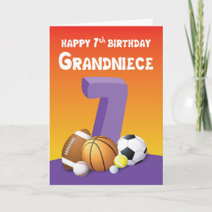 Grandniece 7th Birthday Sports Balls Card