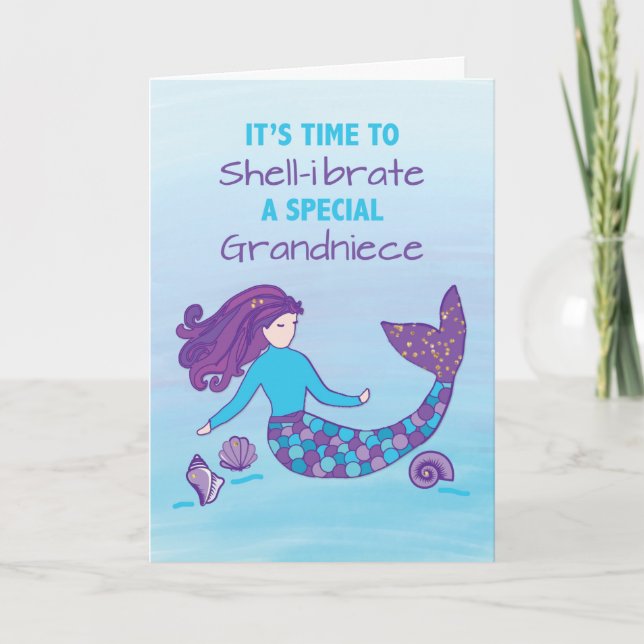 Grandniece Birthday Sparkly Look Mermaid Card (Front)