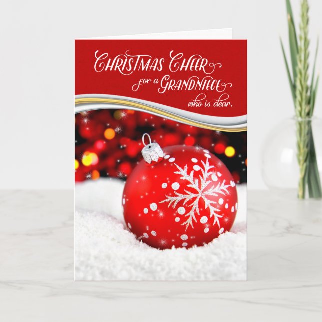Grandniece Christmas Cheer Red Ornament Holiday Card (Front)