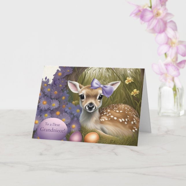 Grandniece Great Niece Happy Easter with Baby Deer Card (Orchid)