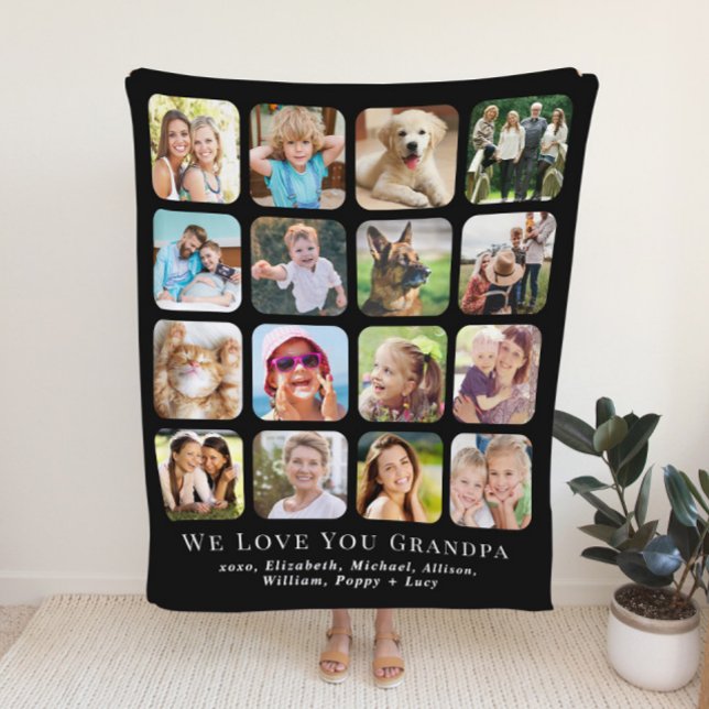 Grandpa 16 Black Photo Collage Sherpa Blanket (Creator Uploaded)