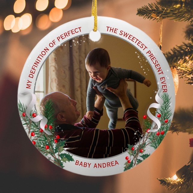 Grandpa 1st Christmas Classic Silver Plant Frame  Ceramic Tree Decoration (Creator Uploaded)