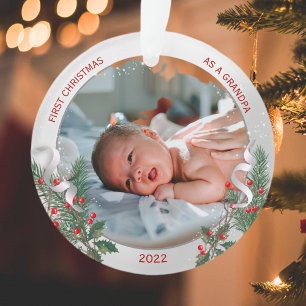 Grandpa 1st Christmas Classic Silver Plant Frame   Ornament