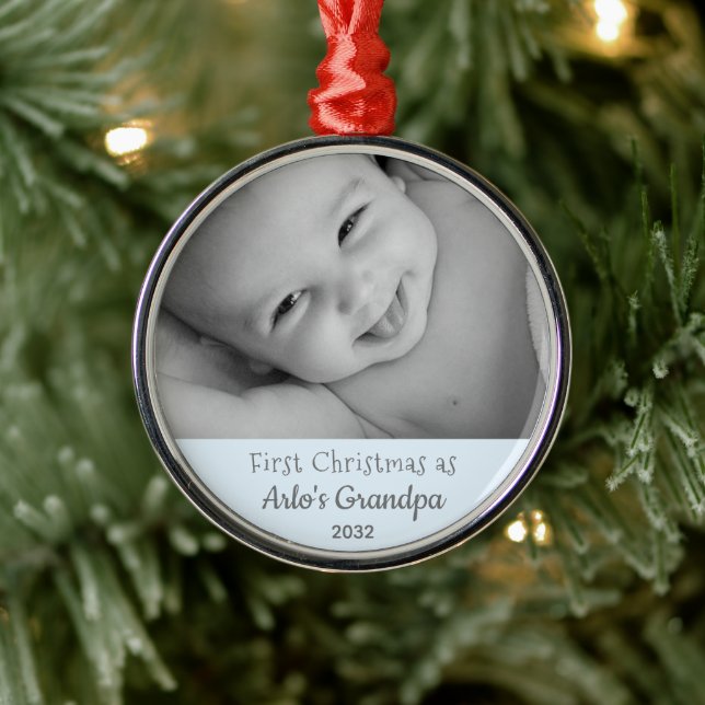 Grandpa 1st Christmas Personalised Name Year Photo Metal Tree Decoration (Tree)