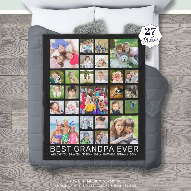 Grandpa 27 Photo Collage Custom Title and Colour Fleece Blanket (Creator Uploaded)