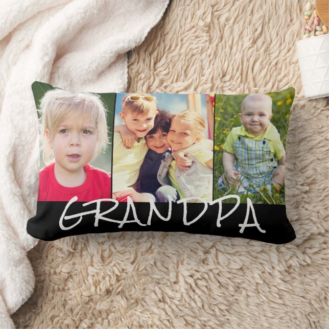 Grandpa 3 Photo Collage  Lumbar Cushion (Blanket)