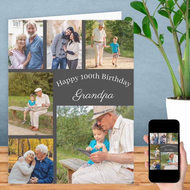 Grandpa 6 Photo Collage Any Age Big Birthday Card (Creator Uploaded)