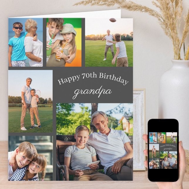 Grandpa 6 Photo Collage Any Age Big Happy Birthday Card (Creator Uploaded)