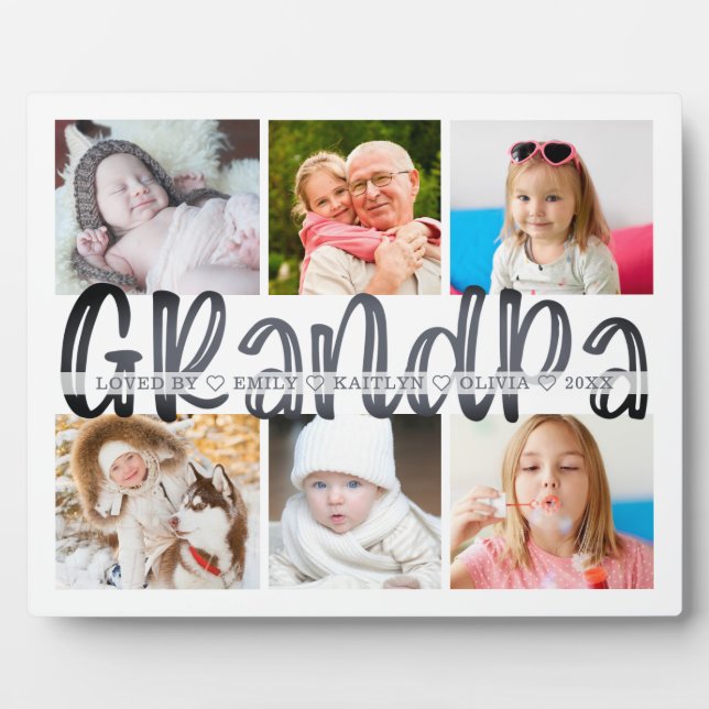 GRANDPA 6 Photo Collage Gray Custom Text 8x10 Plaque (Front)