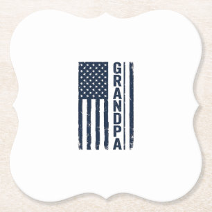 Grandpa American Flag Distressed Patriotic Design_ Paper Coaster