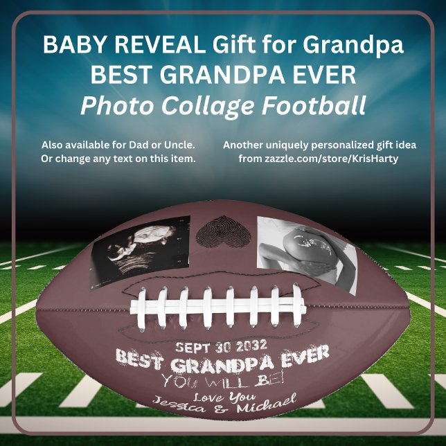 Grandpa Baby Reveal Pregnancy Announcement American Football (Best Grandpa Ever (You Will Be!) Baby Reveal Utrasound Photo Collage Personalized Football)