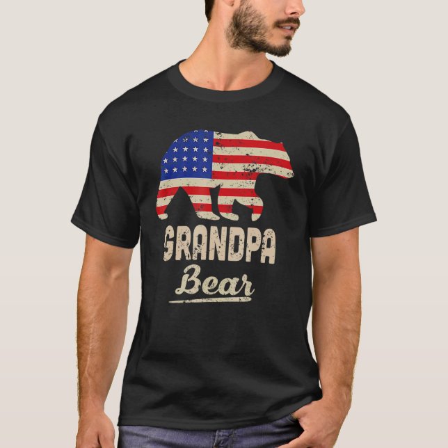 Grandpa Bear American Flag Distress  For Men T-Shirt (Front)