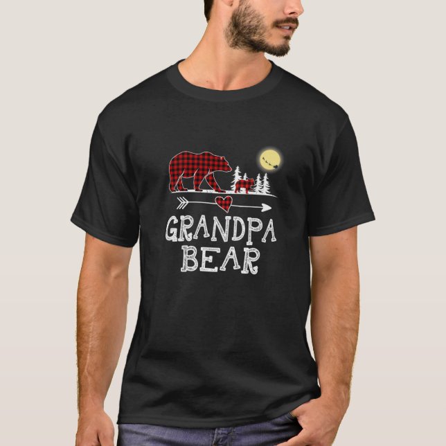 Grandpa Bear Christmas Pajama Red Plaid Buffalo T-Shirt (Front)