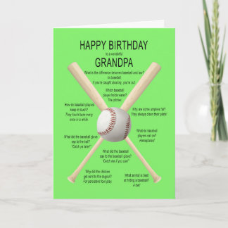Grandpa, birthday baseball jokes card