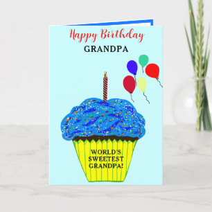 Grandpa Birthday Blue Cupcake PHOTO Card