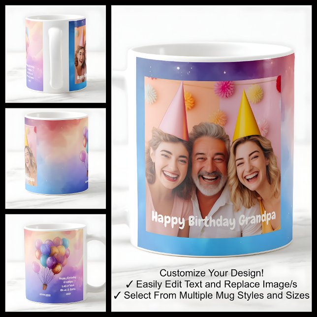 Grandpa Birthday Photo Message Balloons Modern 002 Coffee Mug (Creator Uploaded)