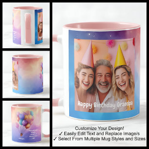 Grandpa Birthday Photo Message Balloons Modern 002 Mug