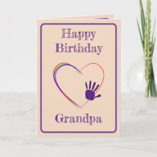 Grandpa Birthday with Heart & Handprint Thank You Card