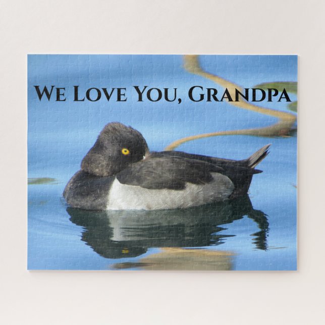 Grandpa Black White Duck Photo Reflection Nature Jigsaw Puzzle (Horizontal)
