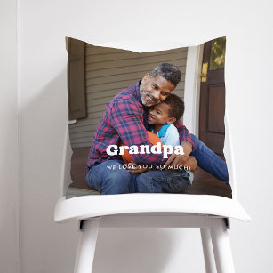 Grandpa   Boho Text Overlay with Two Photos Cushion