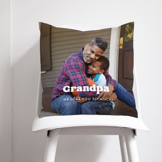Grandpa | Boho Text Overlay with Two Photos Cushion (Creator Uploaded)